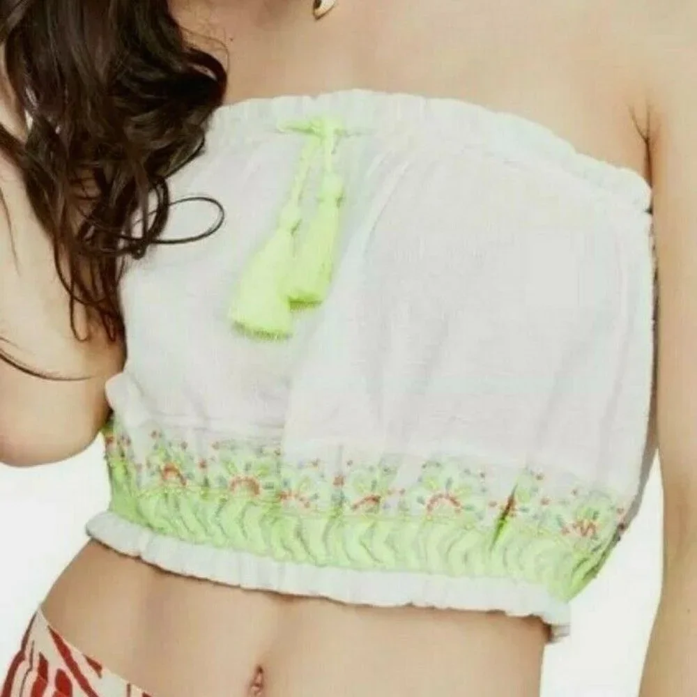 Free People No More Tiers Embroidered Crop Tube Top NEW